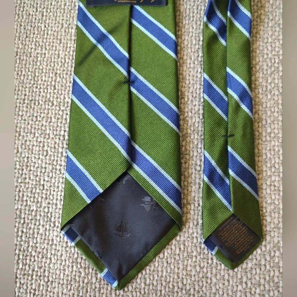Brooks Brothers Vintage Men's Silk Repp Tie Green Blue Stripe Career